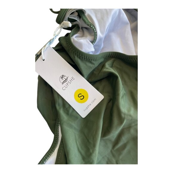 CupShe Wm's Ruffled One Piece V- Neck Lace Up Swimsuit Olive Sz Small - Picture 8 of 8